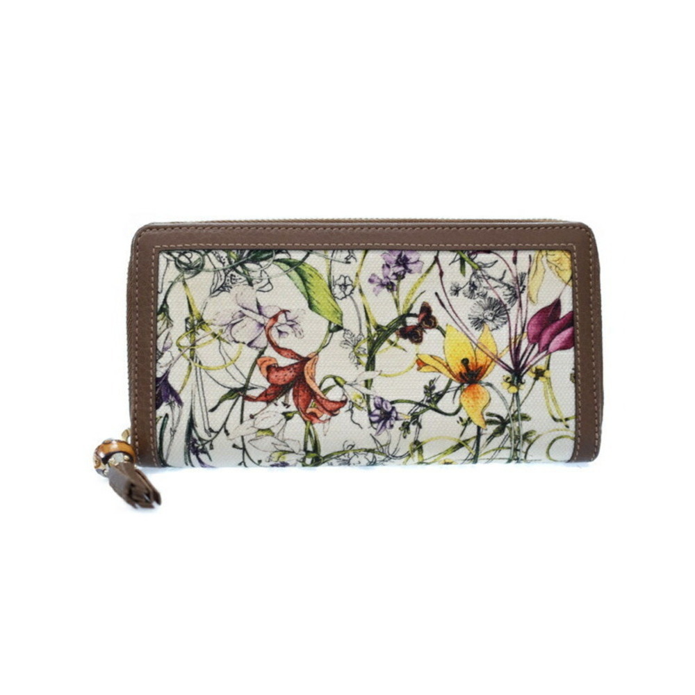 Gucci Bamboo Tassel Flora Flower Zip Around Long Wallet